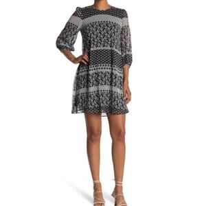 CALVIN KLEIN Black & White Floral 3/4 Sleeve Shift Dress Size 4
